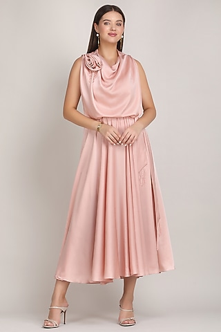 Pink Sumo Satin Embroidered Dress by Mandira Wirk - Resort