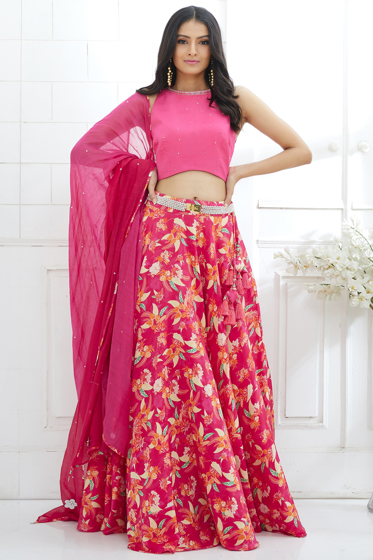 Fuchsia Embroidered & Printed Wedding Lehenga Set by Mandira Wirk - Indian at Pernia's Pop Up Shop