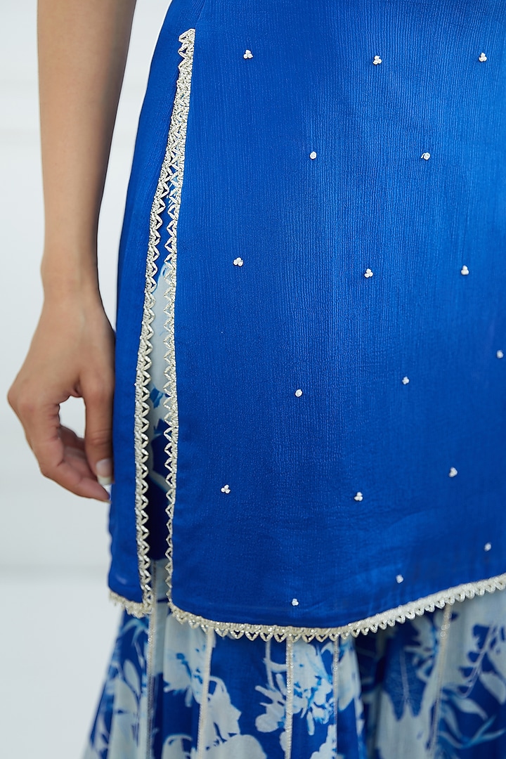 Royal Blue Embroidered & Printed Wedding Sharara Set by Mandira Wirk - Indian at Pernia's Pop Up Shop