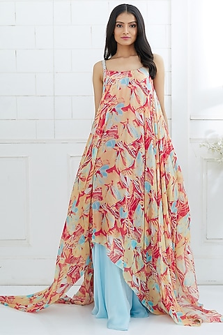Multi Colored Printed Tunic With Powder Blue Pants by Mandira Wirk - Indian