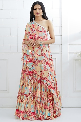 Multi Colored Printed Tunic With Lehenga by Mandira Wirk - Indian