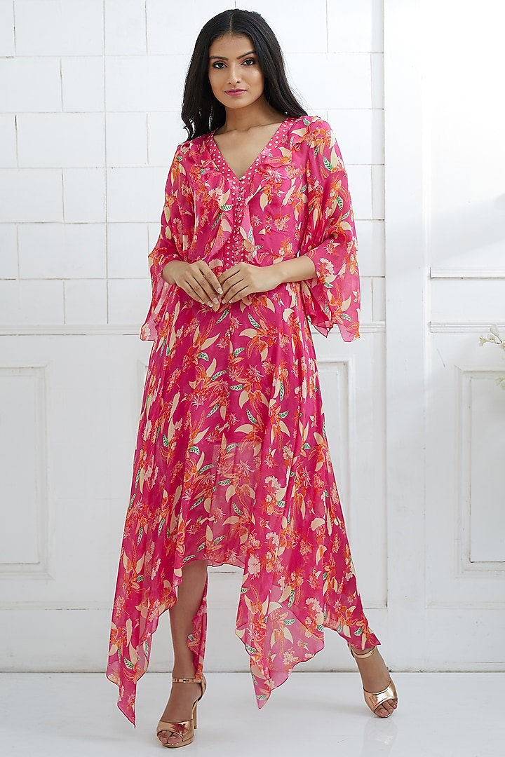 Fuchsia Digital Printed Dress by Mandira Wirk