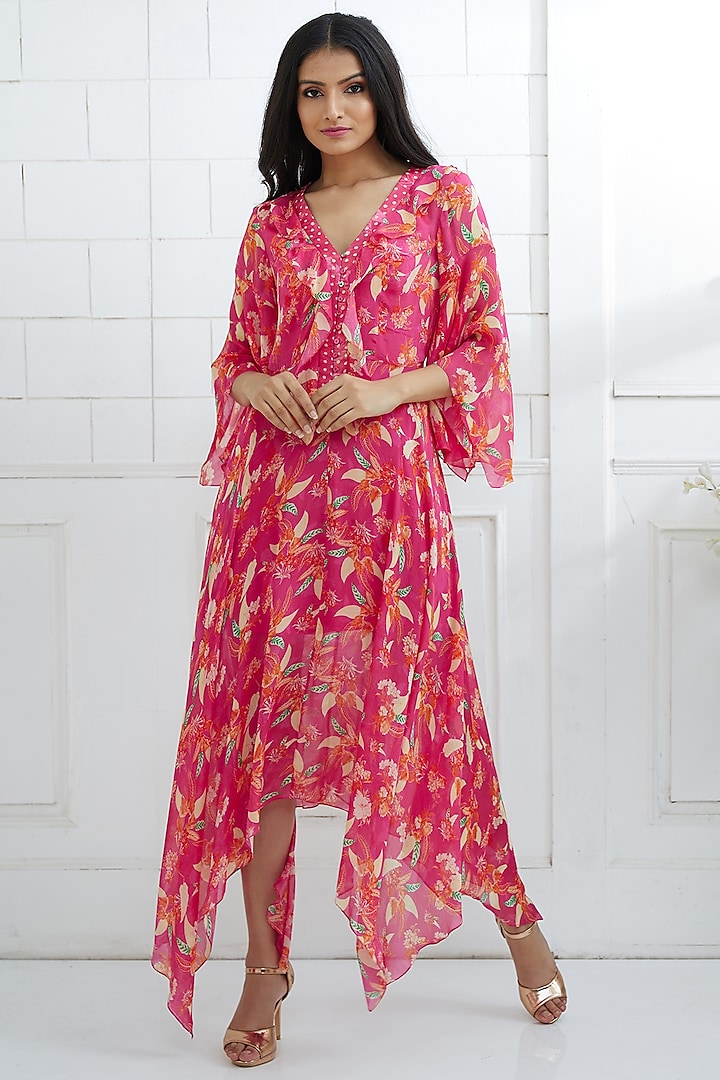 Fuchsia Digital Printed Dress by Mandira Wirk at Pernia's Pop Up Shop