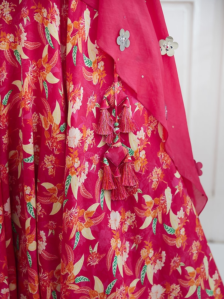 Fuchsia Embroidered Tunic With Printed Wedding Sharara Pants by Mandira Wirk - Indian at Pernia's Pop Up Shop