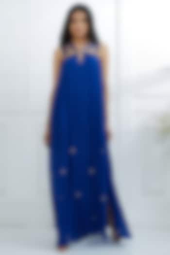 Royal Blue Embroidered Dress by Mandira Wirk