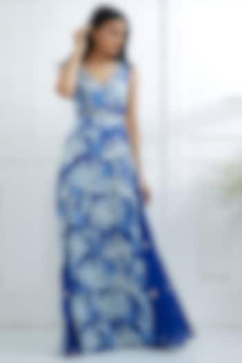 Royal Blue Printed Dress by Mandira Wirk
