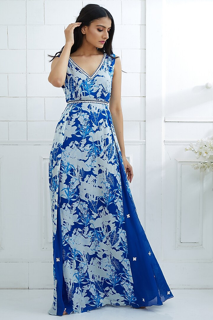 Royal Blue Printed Cocktail Dress by Mandira Wirk - Indian at Pernia's Pop Up Shop