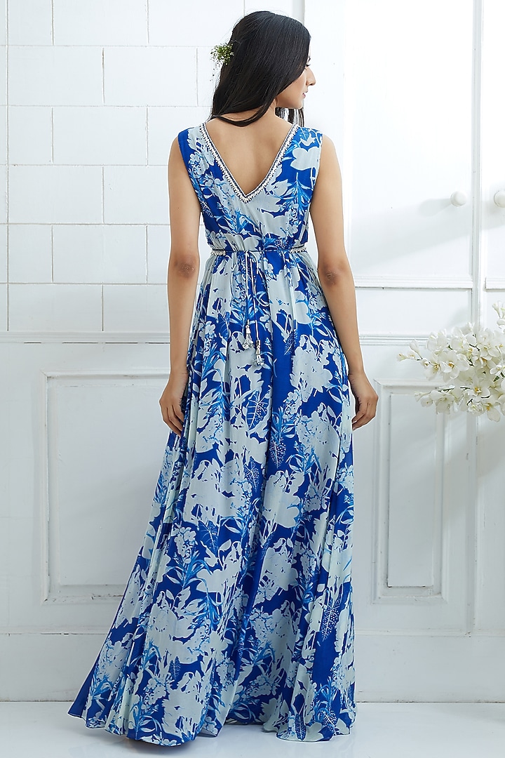 Royal Blue Printed Cocktail Dress by Mandira Wirk - Indian at Pernia's Pop Up Shop