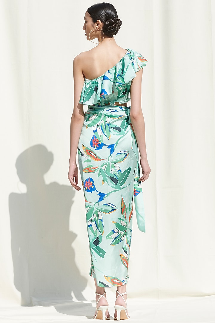 Light Blue Printed One Shoulder Skirt Set by Mandira Wirk - Resort at Pernia's Pop Up Shop