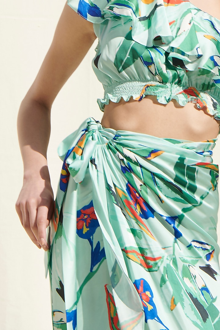 Light Blue Printed One Shoulder Skirt Set by Mandira Wirk - Resort at Pernia's Pop Up Shop