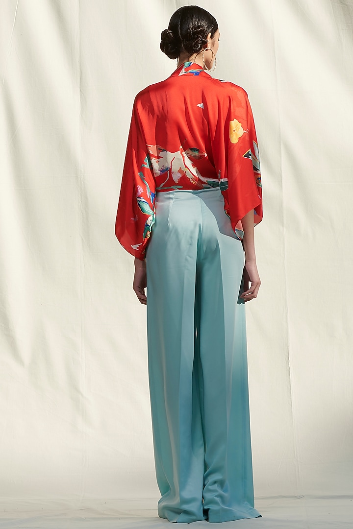 Red & Light Blue Printed Pant Set by Mandira Wirk - Resort at Pernia's Pop Up Shop