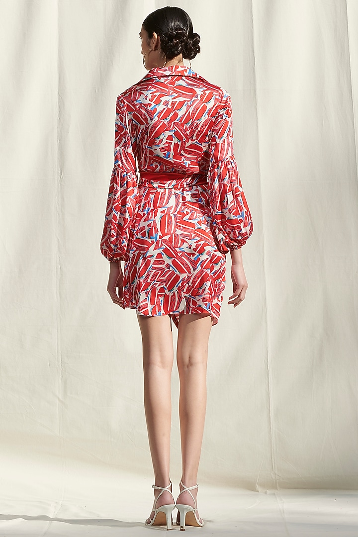 Red Printed Draped Vacation Dress by Mandira Wirk - Resort at Pernia's Pop Up Shop