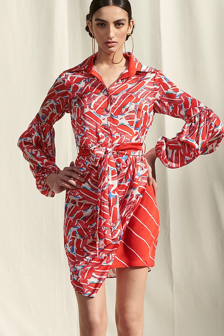 Red Printed Draped Vacation Dress by Mandira Wirk - Resort at Pernia's Pop Up Shop
