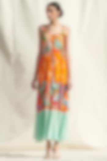 Orange Printed Dress by Mandira Wirk at Pernia's Pop Up Shop