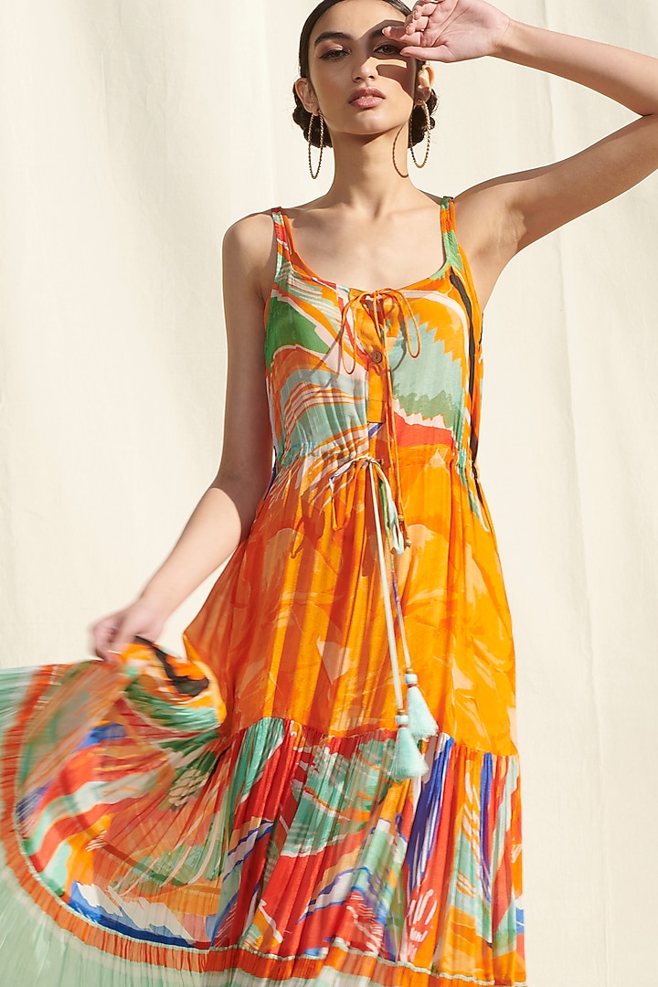 Orange Printed Vacation Dress by Mandira Wirk - Resort at Pernia's Pop Up Shop