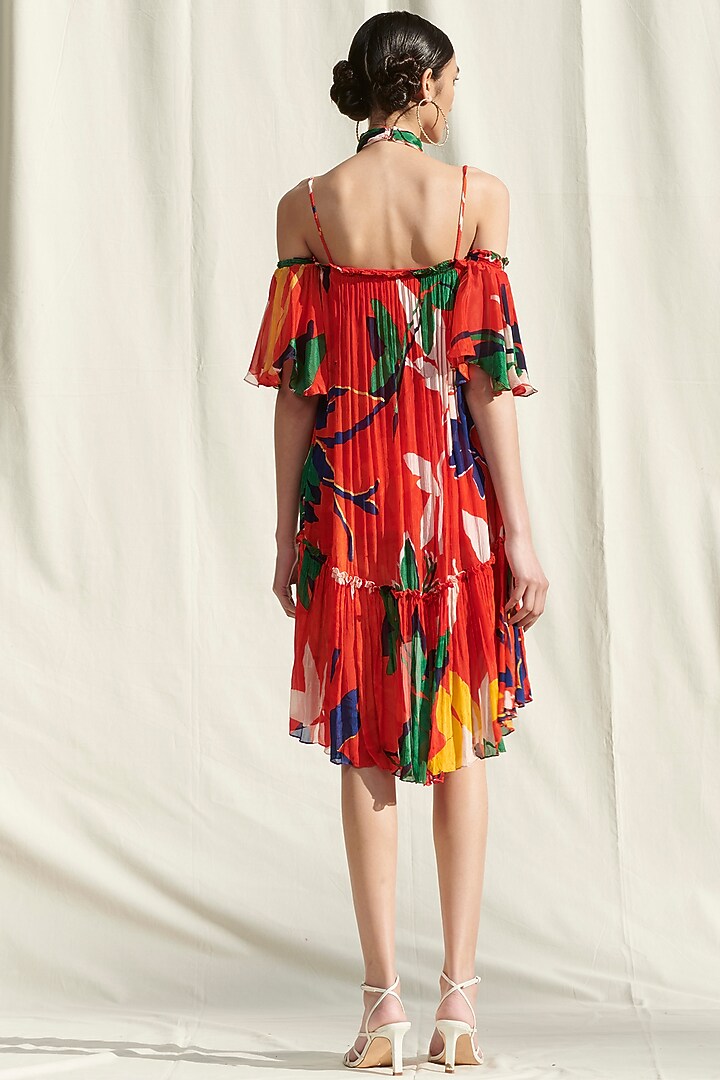 Red Printed Gathered Vacation Dress by Mandira Wirk - Resort at Pernia's Pop Up Shop
