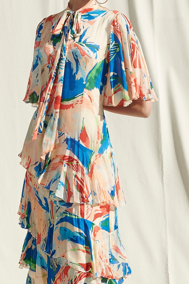 White Printed Asymmetric Vacation Dress by Mandira Wirk - Resort at Pernia's Pop Up Shop