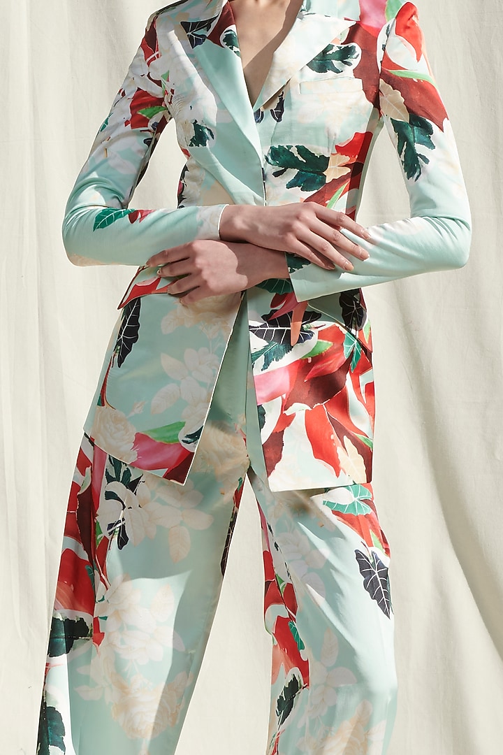 Light Blue Printed Pant Set by Mandira Wirk - Resort at Pernia's Pop Up Shop