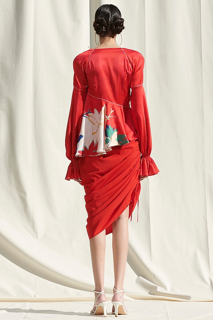Red Printed Draped Skirt Set by Mandira Wirk - Resort at Pernia's Pop Up Shop
