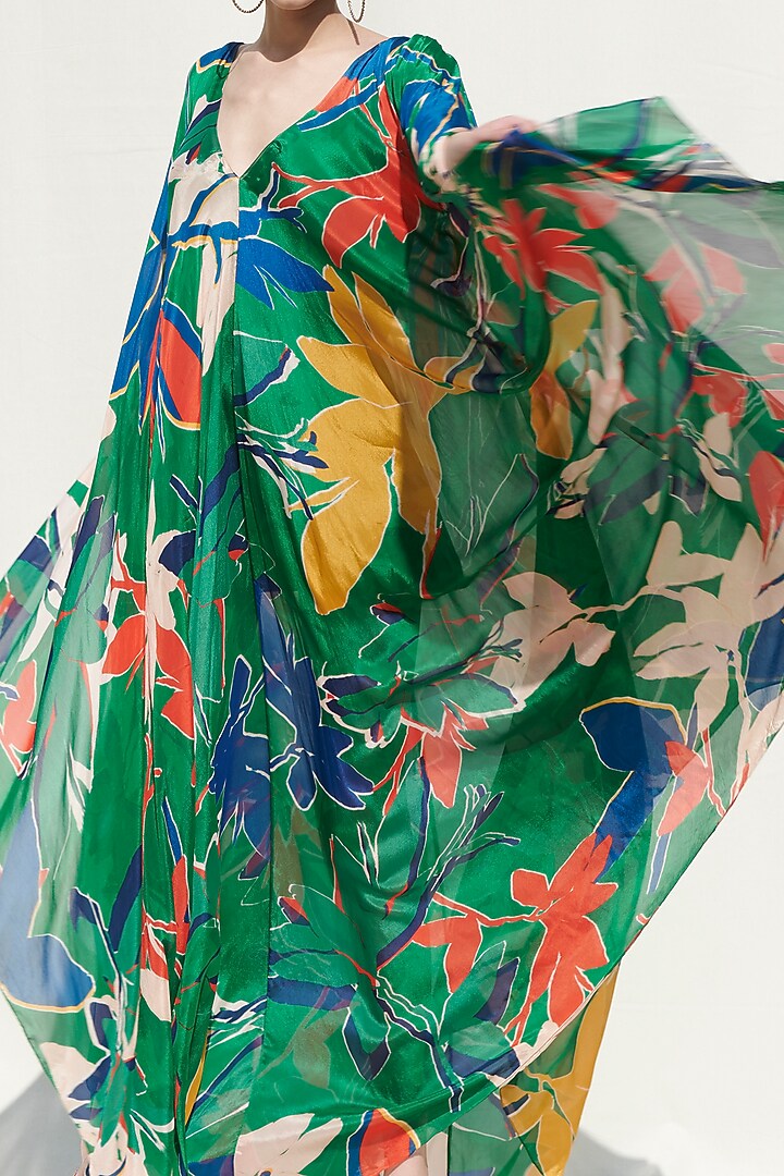 Green Printed Kaftan by Mandira Wirk - Resort at Pernia's Pop Up Shop