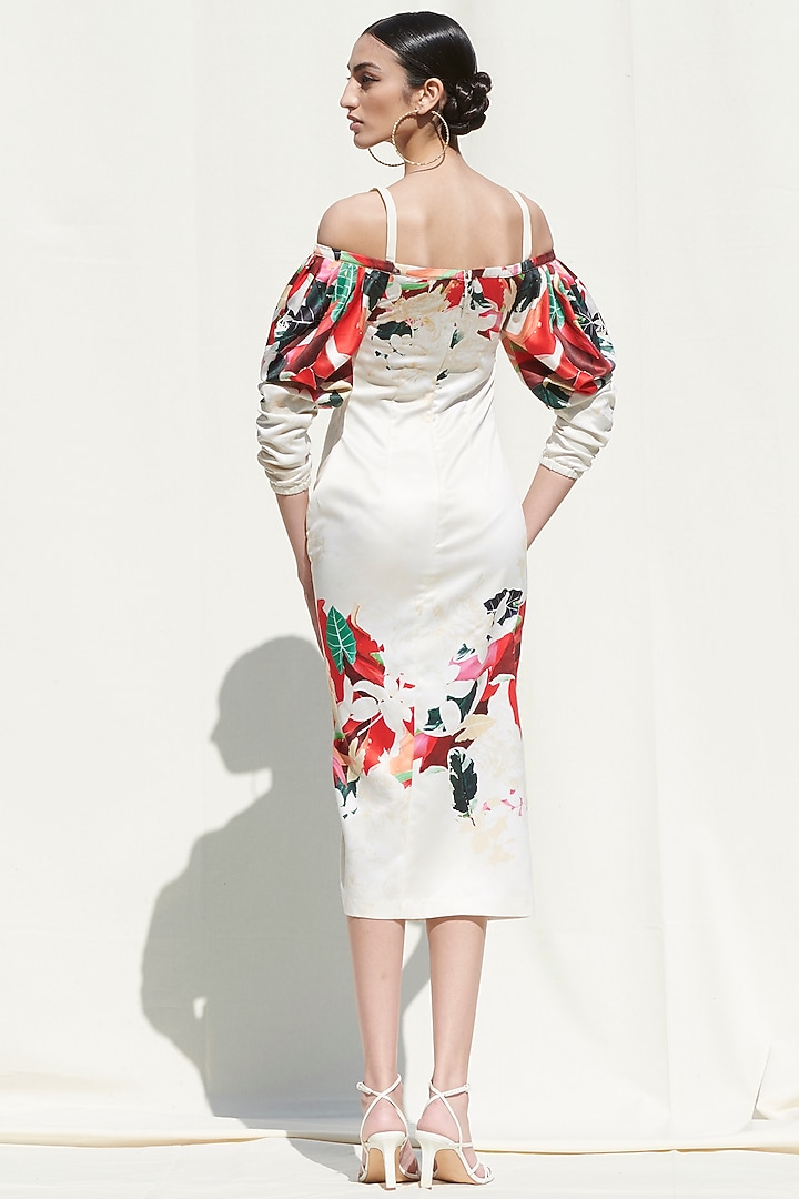 White Printed Off Shoulder Vacation Dress by Mandira Wirk - Resort at Pernia's Pop Up Shop