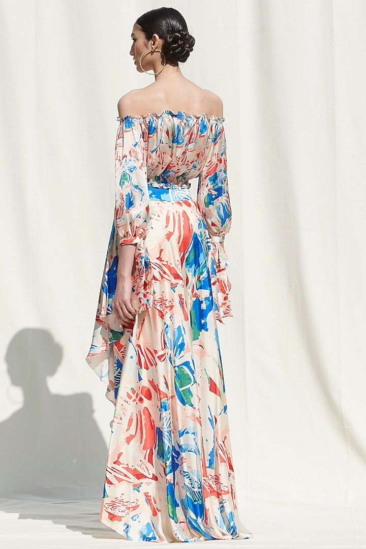 White Printed Off Shoulder Skirt Set by Mandira Wirk - Resort at Pernia's Pop Up Shop