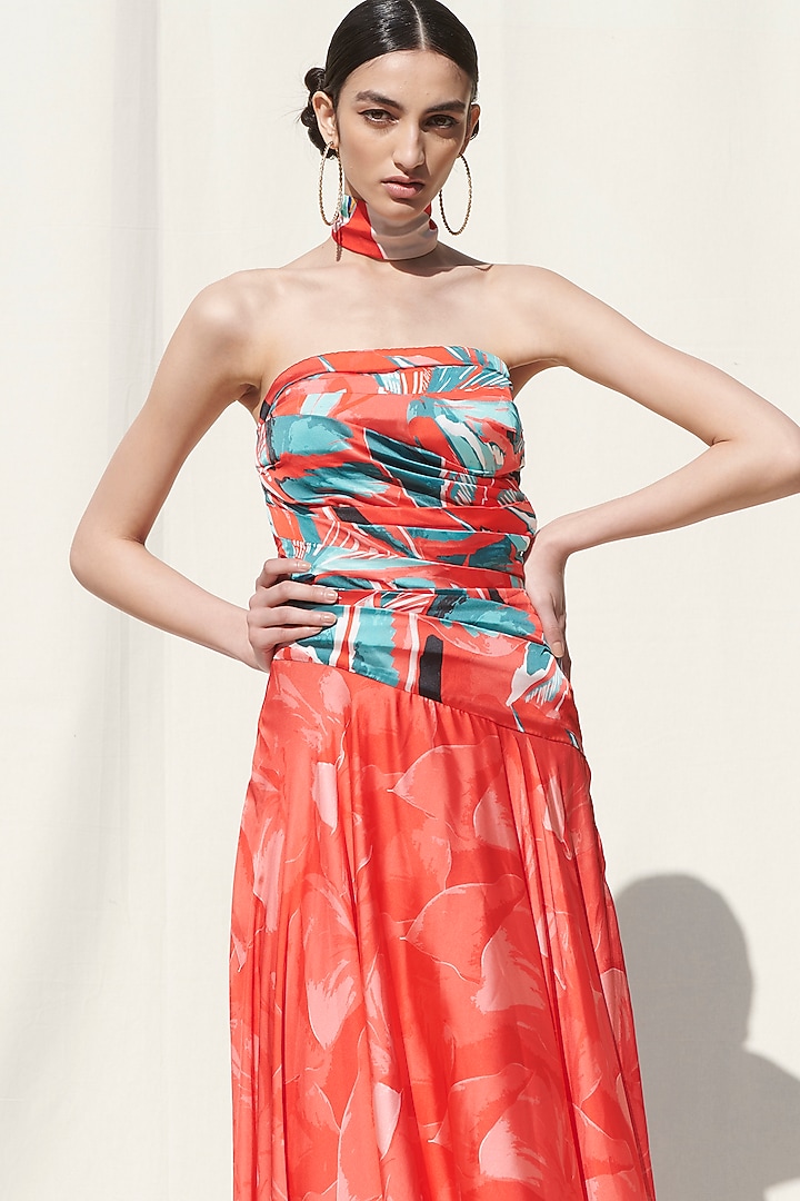 Red Printed Off Shoulder Vacation Dress by Mandira Wirk - Resort at Pernia's Pop Up Shop