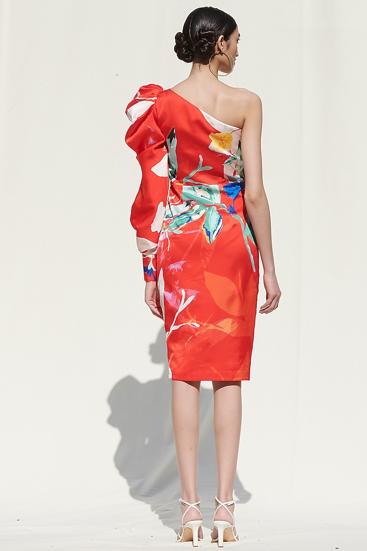 Red Printed One Shoulder Vacation Dress by Mandira Wirk - Resort at Pernia's Pop Up Shop