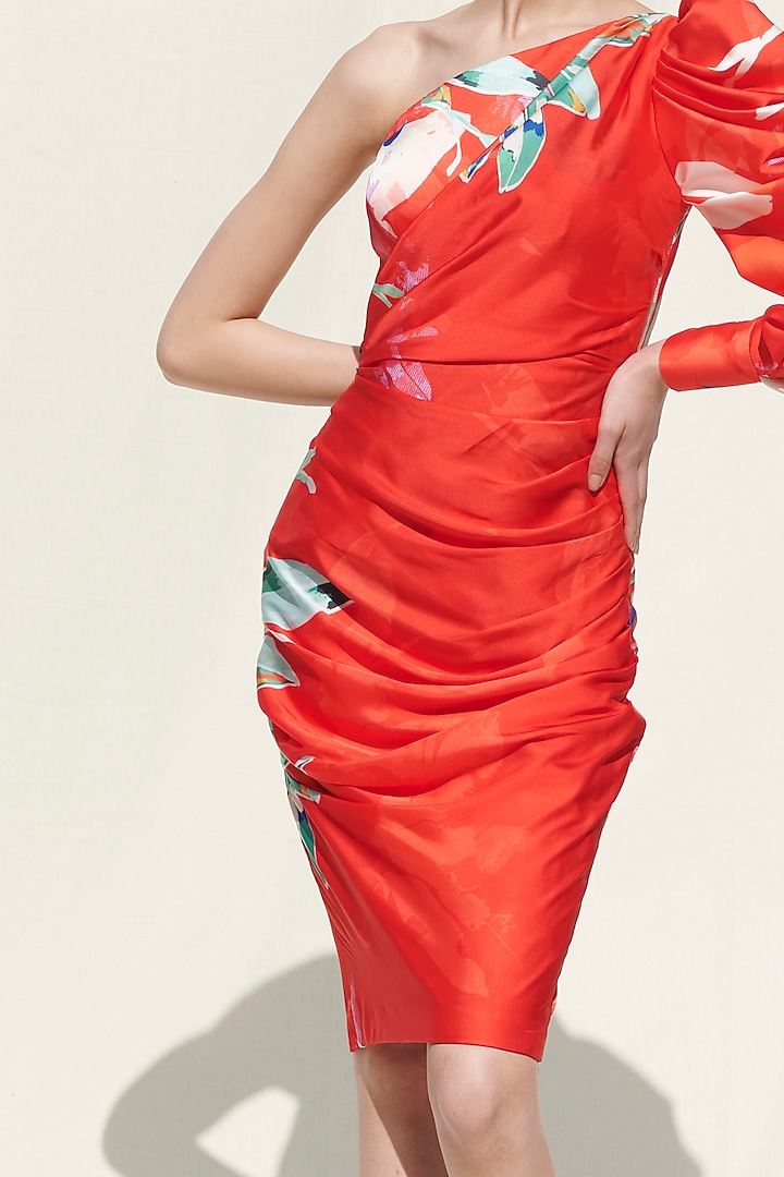 Red Printed One Shoulder Vacation Dress by Mandira Wirk - Resort at Pernia's Pop Up Shop