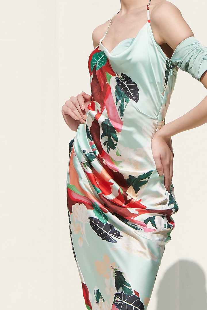 Red Printed Pleated Draped Vacation Dress by Mandira Wirk - Resort at Pernia's Pop Up Shop