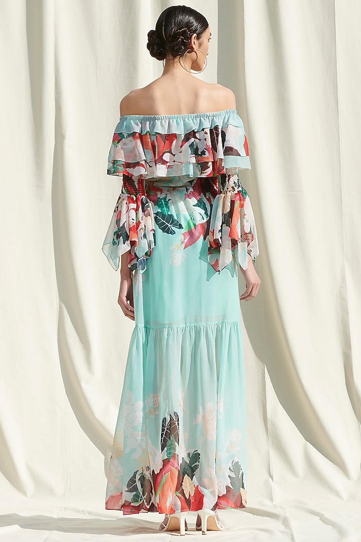 Sky Blue Smocked Off Shoulder Vacation Dress by Mandira Wirk - Resort at Pernia's Pop Up Shop