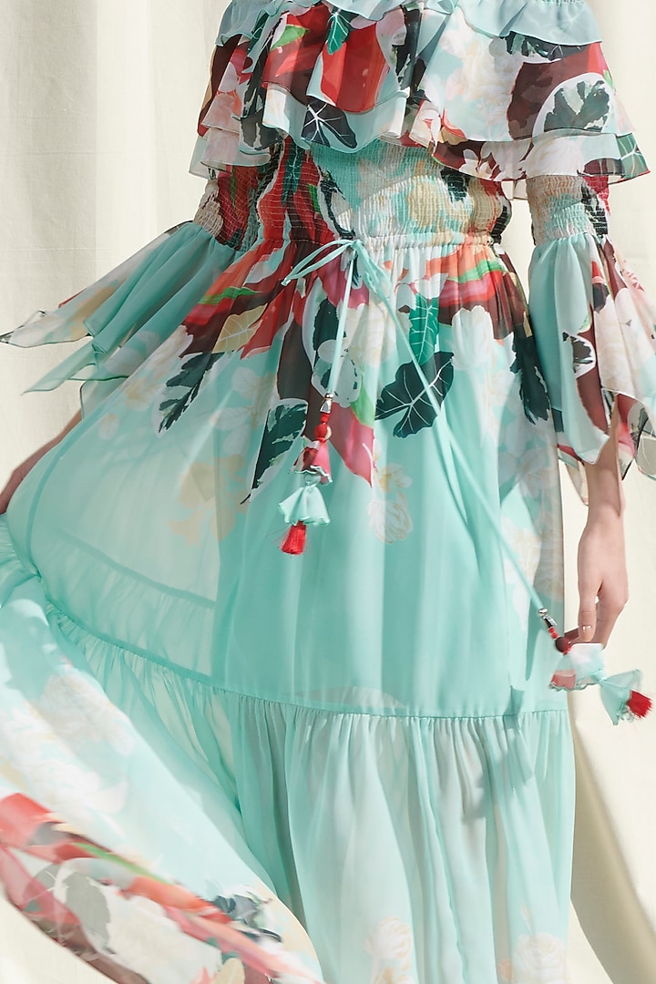 Sky Blue Smocked Off Shoulder Vacation Dress by Mandira Wirk - Resort at Pernia's Pop Up Shop