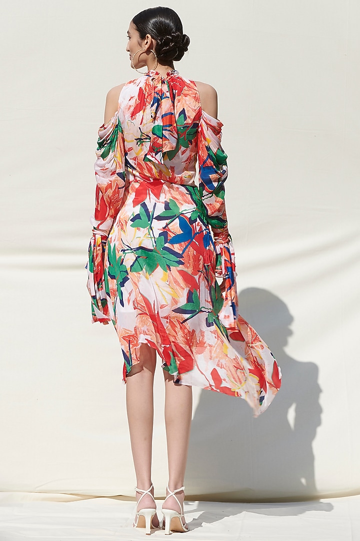 White Printed Tie-Up Vacation Dress by Mandira Wirk - Resort at Pernia's Pop Up Shop