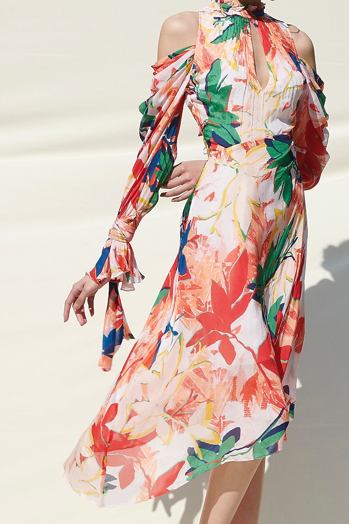 White Printed Tie-Up Vacation Dress by Mandira Wirk - Resort at Pernia's Pop Up Shop