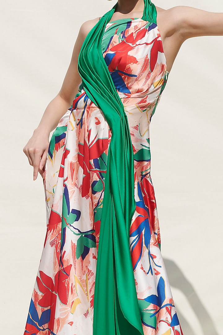 Green Printed Draped Vacation Dress by Mandira Wirk - Resort at Pernia's Pop Up Shop