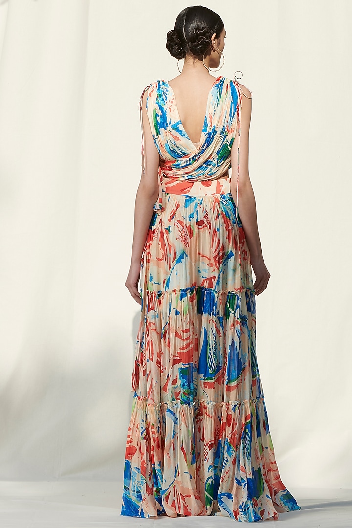 White Printed Draped Skirt Set by Mandira Wirk - Resort at Pernia's Pop Up Shop