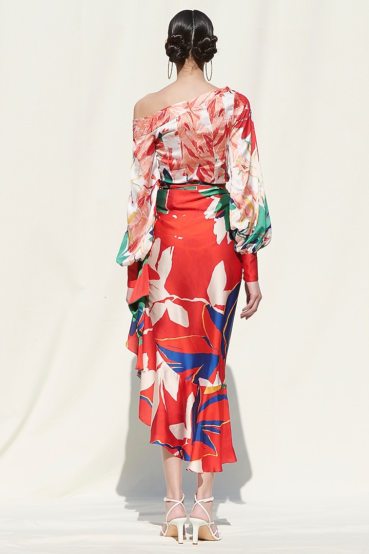 Red Printed Panelled Skirt Set by Mandira Wirk - Resort at Pernia's Pop Up Shop
