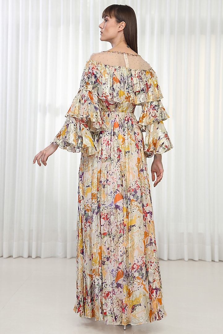 Yellow Brasso & Organza Printed Cocktail Dress by Mandira Wirk - Resort at Pernia's Pop Up Shop