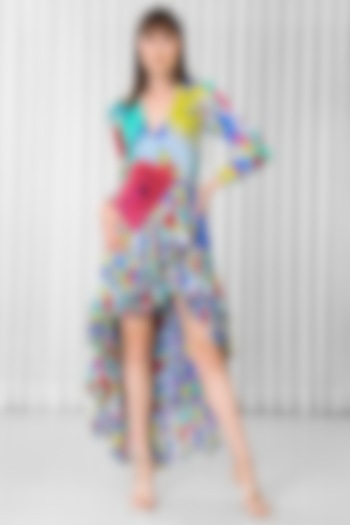 Multi-Colored Chiffon Printed Ruffle Layered Dress by Mandira Wirk