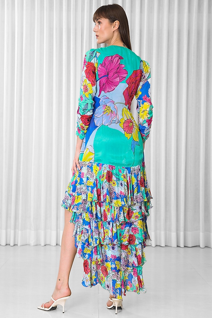 Multi-Colored Chiffon Printed Ruffle Layered Cocktail Dress by Mandira Wirk - Resort at Pernia's Pop Up Shop