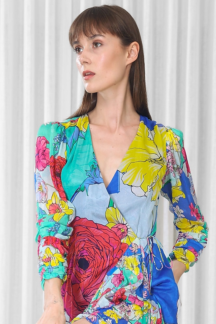 Multi-Colored Chiffon Printed Ruffle Layered Cocktail Dress by Mandira Wirk - Resort at Pernia's Pop Up Shop