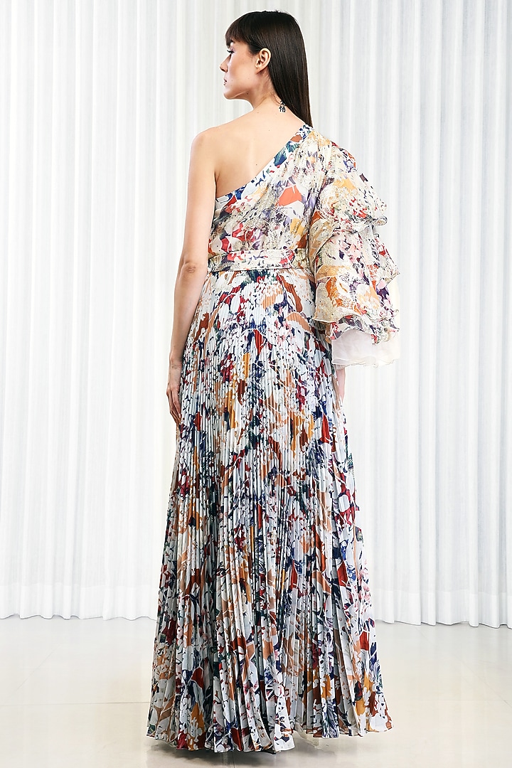Multi-Colored Brasso Printed Pleated One Shoulder Cocktail Dress by Mandira Wirk - Resort at Pernia's Pop Up Shop