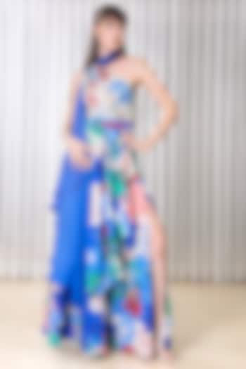 Blue Chiffon Printed One Shoulder Cocktail Dress by Mandira Wirk - Resort at Pernia's Pop Up Shop