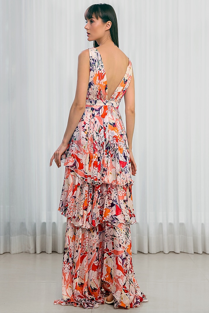 Multi-Colored Georgette Lurex Printed Layered Cocktail Dress by Mandira Wirk - Resort at Pernia's Pop Up Shop