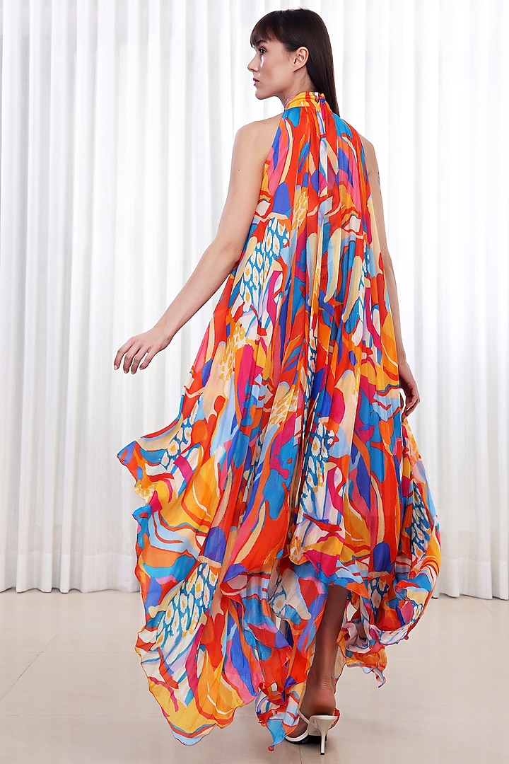 Multi-Colored Chiffon Printed & Embroidered Vacation Dress by Mandira Wirk - Resort at Pernia's Pop Up Shop