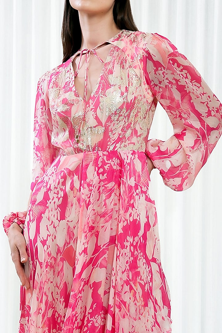 Pink Chiffon Printed High-low Vacation Dress by Mandira Wirk - Resort at Pernia's Pop Up Shop