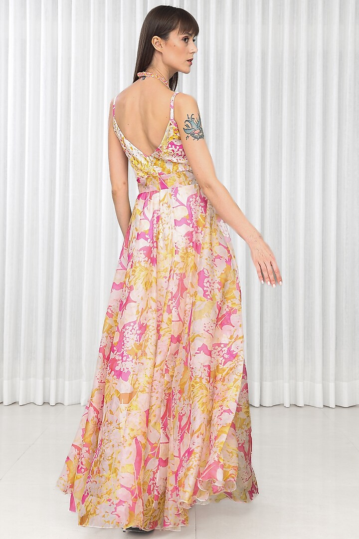 Yellow Poly Organza Printed Cocktail Dress by Mandira Wirk - Resort at Pernia's Pop Up Shop