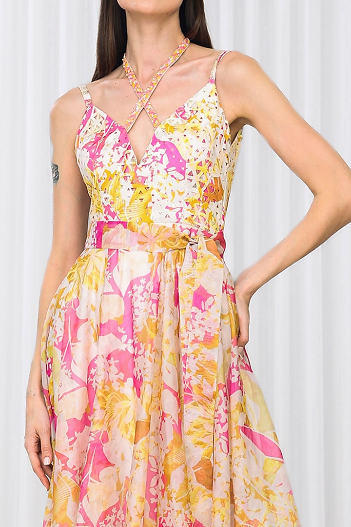 Yellow Poly Organza Printed Cocktail Dress by Mandira Wirk - Resort at Pernia's Pop Up Shop