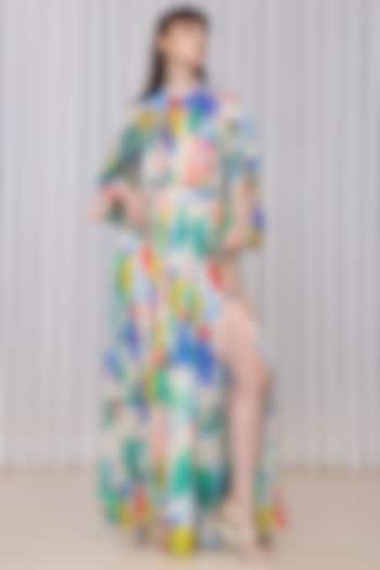 Green Chiffon Printed Dress by Mandira Wirk