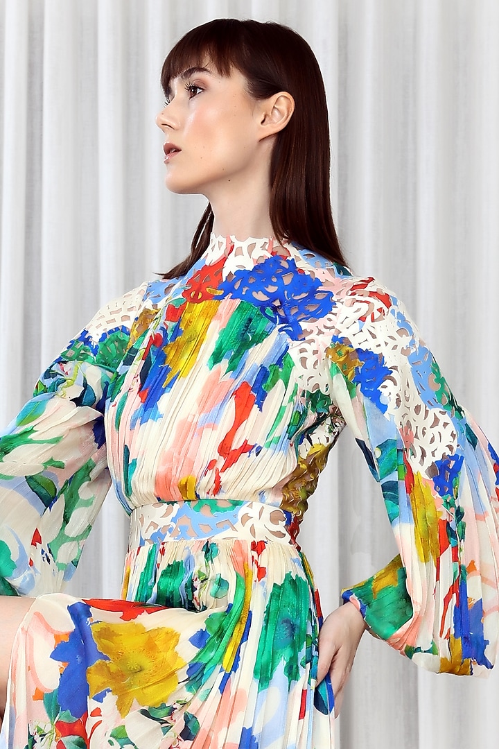 Green Chiffon Printed Cocktail Dress by Mandira Wirk - Resort at Pernia's Pop Up Shop